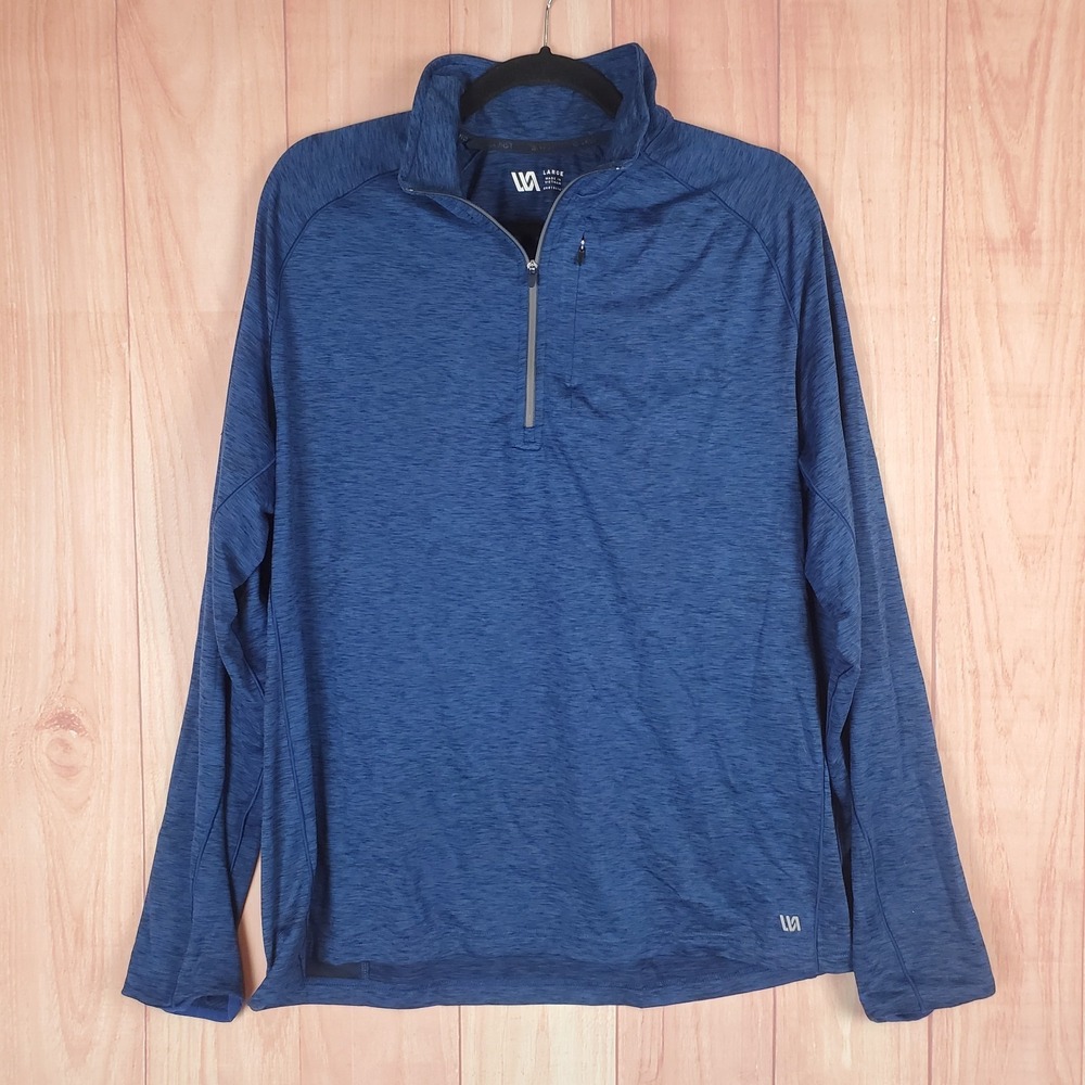 Vrst Mens Shirt Sz Large Blue Polyester Stretch 1/4 Zip Long Sleeve Mock‎ Neck